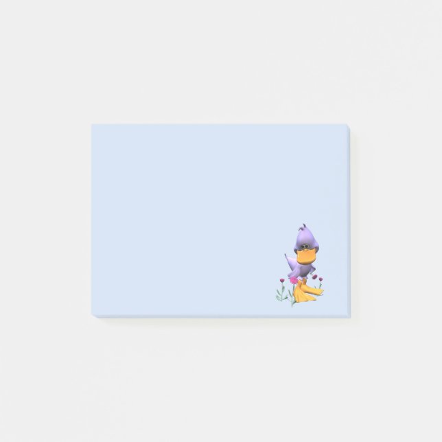 Cute and Shy Lila Tecknad Anka Post-it Block (Framsida)