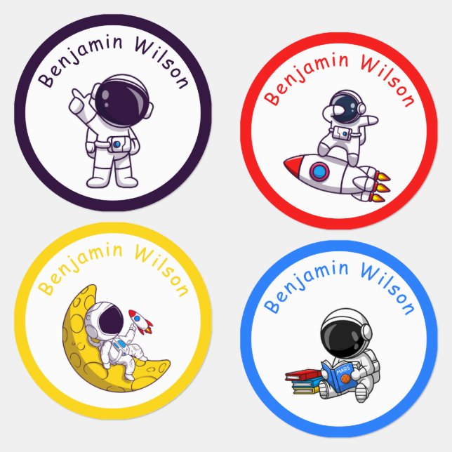 Cute and Simple Astronaut Custom Kids Name Labels Klistermärke (Grupp)