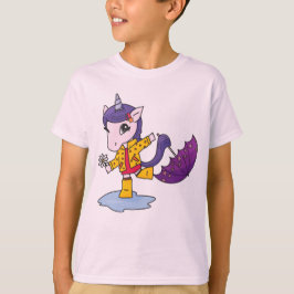 Cute and Simple Rosa Blommigt Unicorn in Rainrock T Shirt