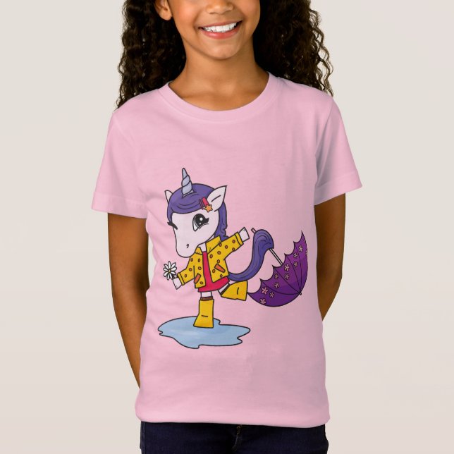 Cute and Simple Rosa Blommigt Unicorn in Rainrock T Shirt (Framsida)