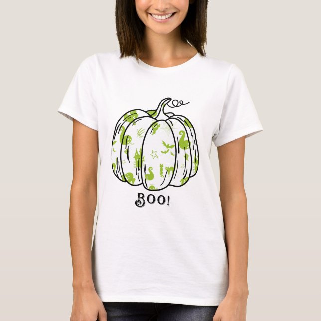 Cute and Spooky Grönt Jack-O’-Lantern T Shirt (Framsida)