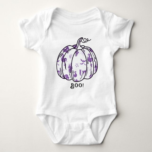 Cute and Spooky Lila Jack-O’-Lantern T Shirt (Framsida)