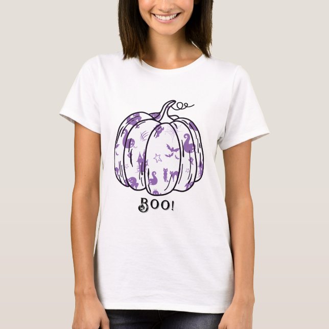 Cute and Spooky Lila Jack-O’-Lantern T Shirt (Framsida)