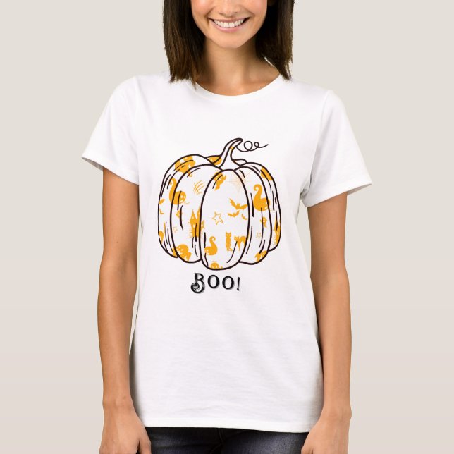 Cute and Spooky Orange Jack-O’-Lantern T Shirt (Framsida)