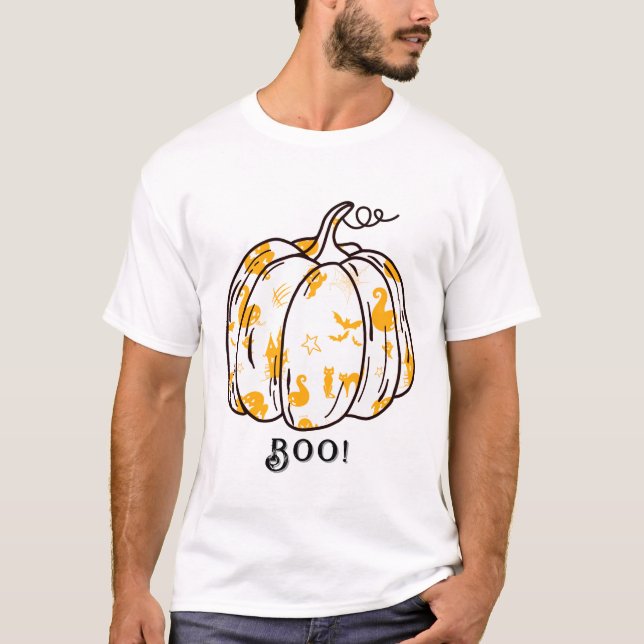 Cute and Spooky Orange Jack-O’-Lantern T Shirt (Framsida)