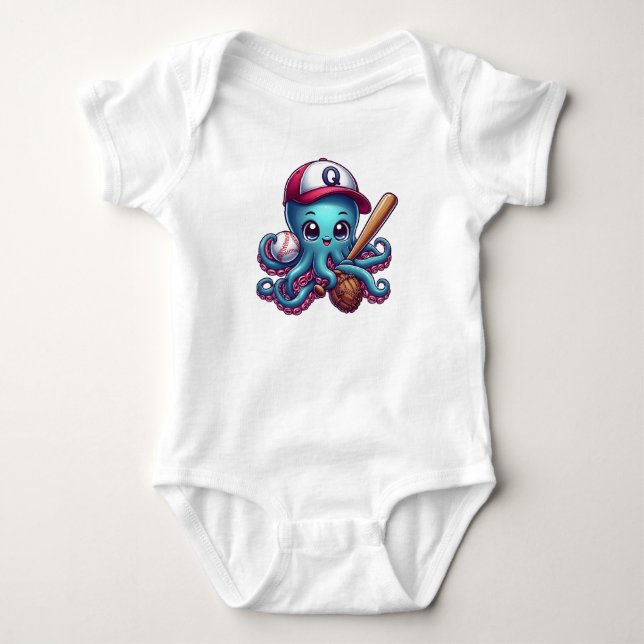 Cute and Sport octopus Baseball Player T Shirt (Framsida)