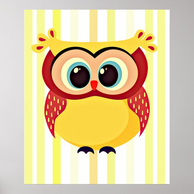 Cute and unique cartoon owl on stripes background poster (Framsidan)