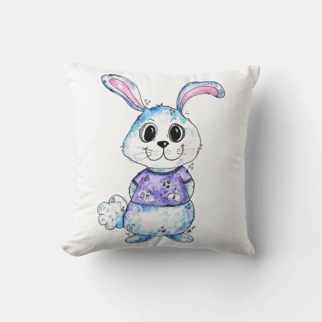 Cute and Whimissical Blue and Rosa Bunny Kudde (Framsida)