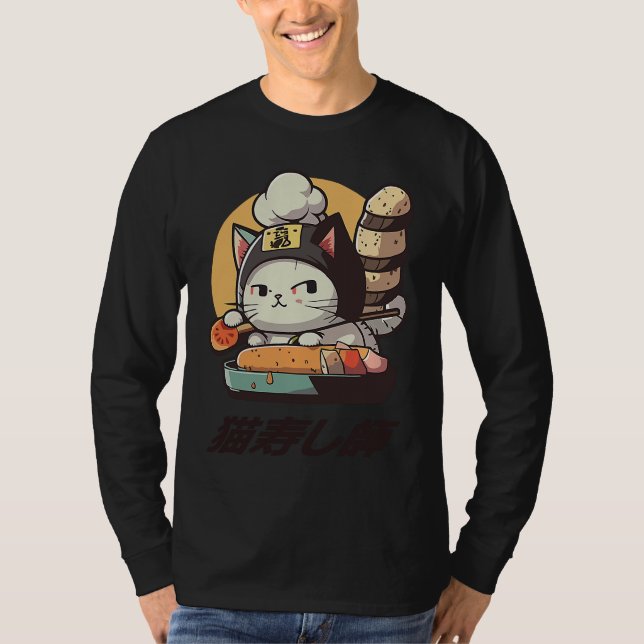 cute and whimsical cat making it as the neko sushi t shirt (Framsida)