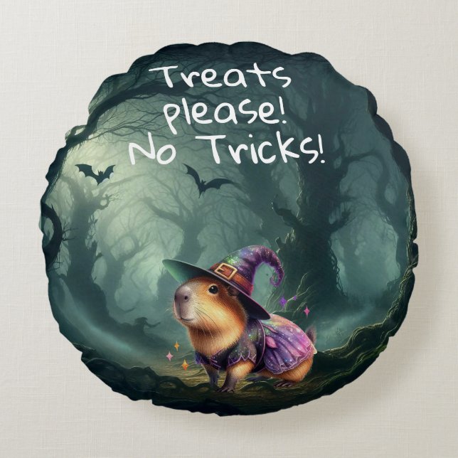 Cute and Witchy Halloween Capybara Rund Kudde (Framsidan)