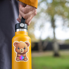 Cute Androgynous Pride Flagga Bear Holding Heart Klistermärken