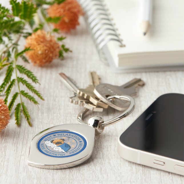 Cute Anestesi/ CRNA Rest Slappna av Recovery Swirl Silverfärgad Nyckelring (Sidan)