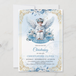 Cute angel blåa blommor guld ram, doktor för  inbjudningar