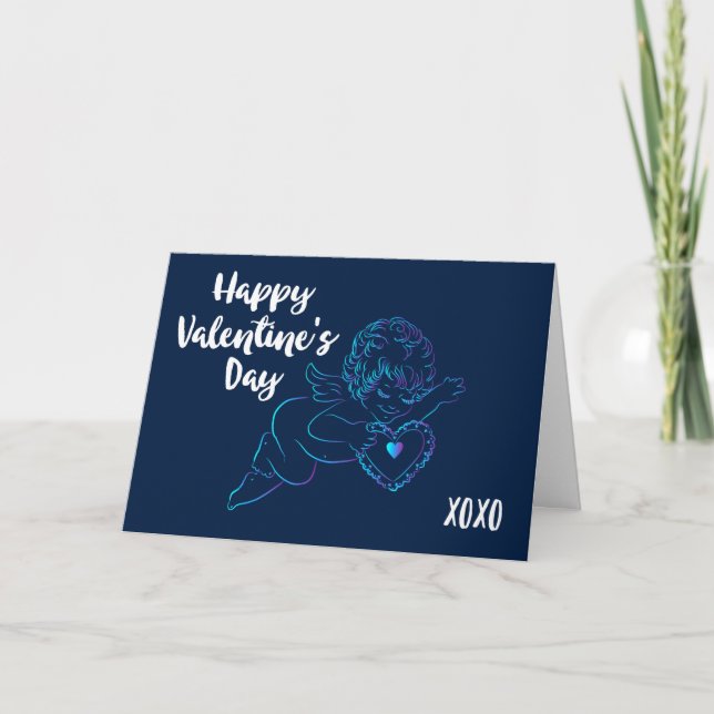 Cute Angel Cherub Holding a Snöre Valentine Heart Helgkort (Framsida)