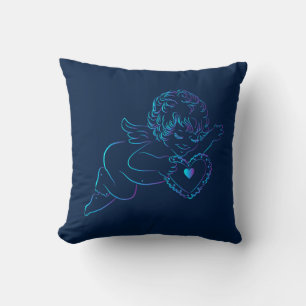 Cute Angel Cherub Holding a Snöre Valentine Heart Kudde