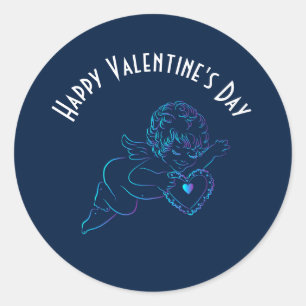 Cute Angel Cherub Holding a Snöre Valentine Heart Runt Klistermärke