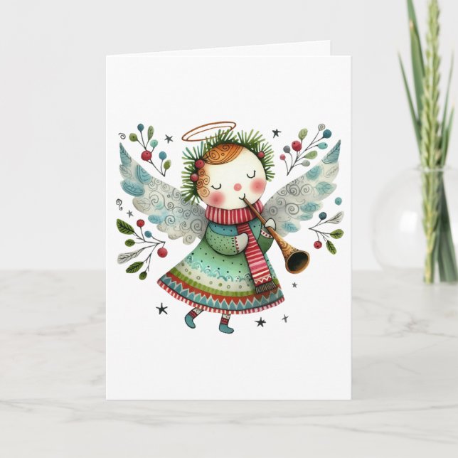 Cute Angel Folk Art Stil God jul Kort (Framsida)