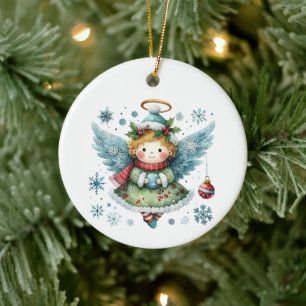 Cute Angel Folk Art Stil Julgransprydnad Keramik