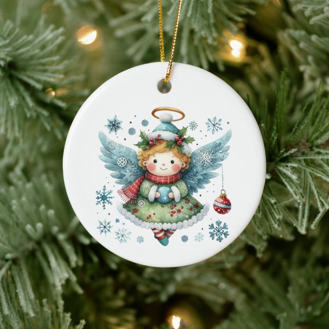 Cute Angel Folk Art Stil Julgransprydnad Keramik (Träd)