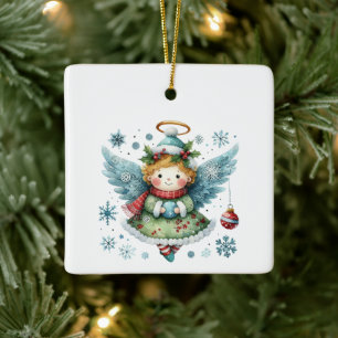 Cute Angel Folk Art Stil Julgransprydnad Keramik