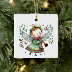 Cute Angel Folk Art Stil Julgransprydnad Keramik