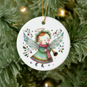 Cute Angel Folk Art Stil Julgransprydnad Keramik