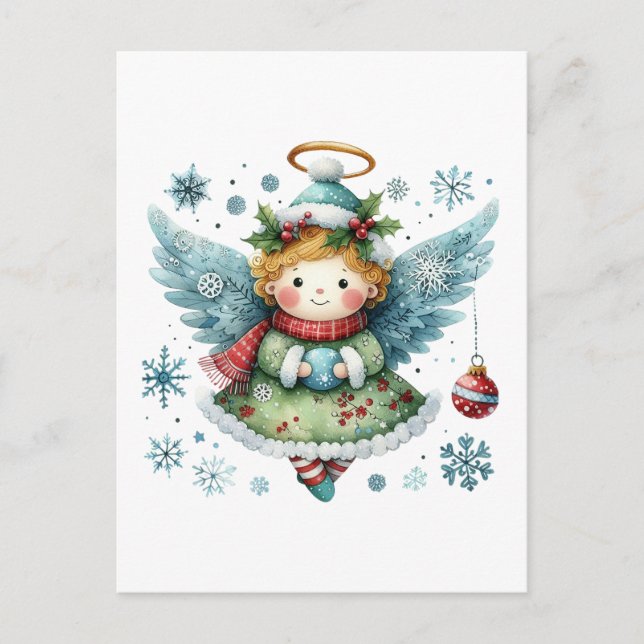 Cute Angel Folk Art Stil Vykort (Framsida)