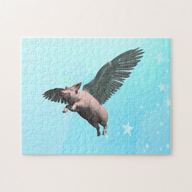 Cute Angel Gris som flyger i Himlar Pussel (Horisontell)