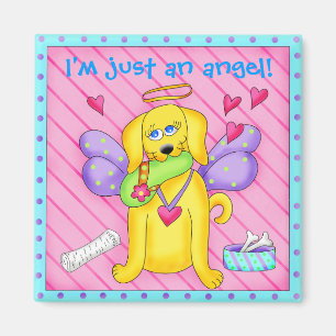 Cute Angel-Hund med Vingar på Rosa Magnet
