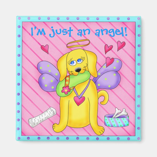 Cute Angel-Hund med Vingar på Rosa Magnet (Framsidan)