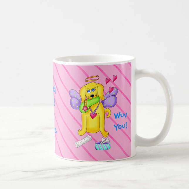 Cute Angel Hund Personlig Namn Rosa Kaffemugg (Höger)