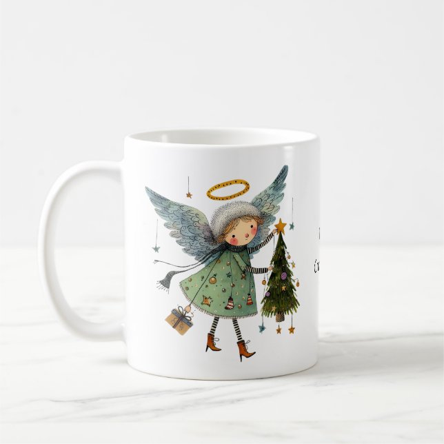 Cute Angel med Julgran Kaffemugg (Vänster)