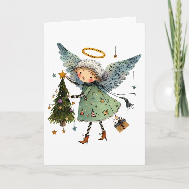 Cute Angel med Julgran Kort (Framsida)