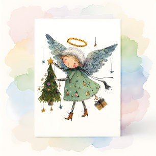 Cute Angel med Julgran Kort
