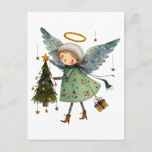 Cute Angel med Julgran Vykort