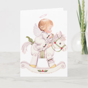 Cute Angel på en vit julklackshund Helgkort