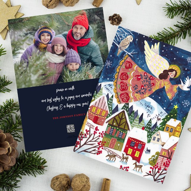 Cute Angel Peace on Earth Photo jul Julkort (Christmas angel peace on earth Photo Christmas Holiday Card)