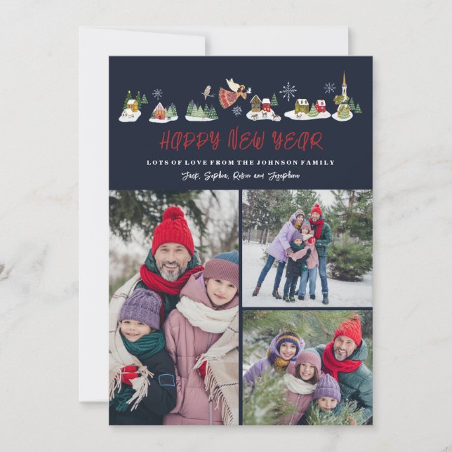 Cute Angel Peace on Earth Photo New Year 3 Foton Julkort (Framsida)