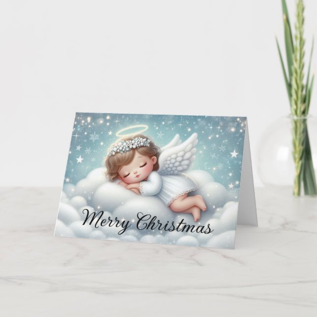 Cute Angel Sleeping on a Fluffy Cloud Helgkort (Framsida)