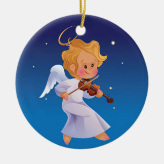Cute angel som spelar fiolin julgransprydnad keramik