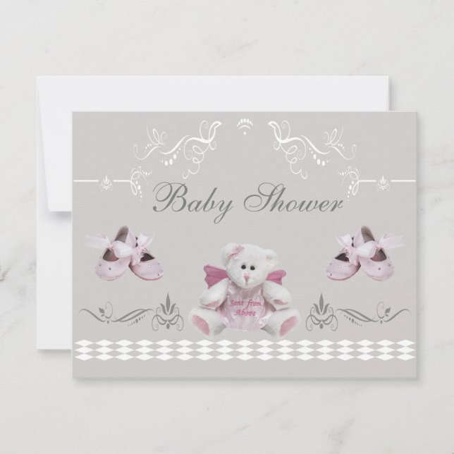 Cute Angel Teddy & Ballet Shower Baby Shower Inbjudningar (Framsida)