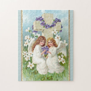 Cute Änglar med Kor och blommor Pussel
