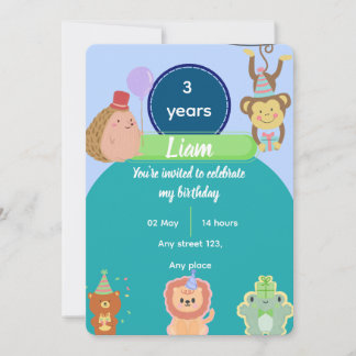 Cute Animal 3rd Birthday for Boys Editable Inbjudningar