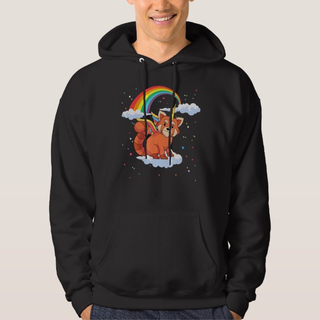 Cute Animal Älskare Rainbow Red Pandacorn Unicorn  Hoodie (Framsida)