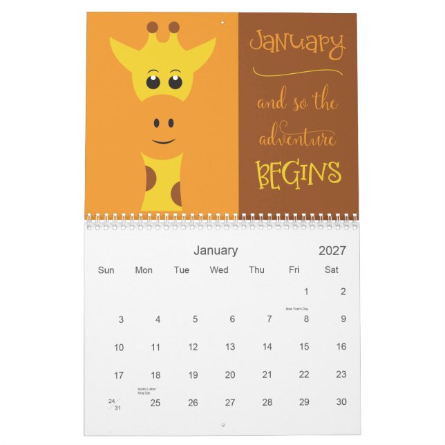 Cute Animal Ansikte med Motivational Ord Kalender (Jan 2027)