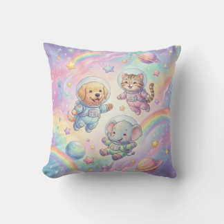 Cute Animal Astronauts Galaxy Throw Pillow Kudde