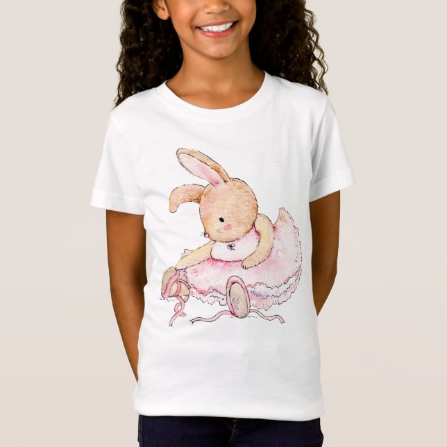 Cute Animal Bunny Ballerina Watercolor T Shirt (Framsida)