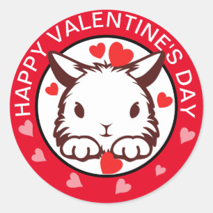 Cute Animal Bunny Heart Red Valentiness Sticker Runt Klistermärke