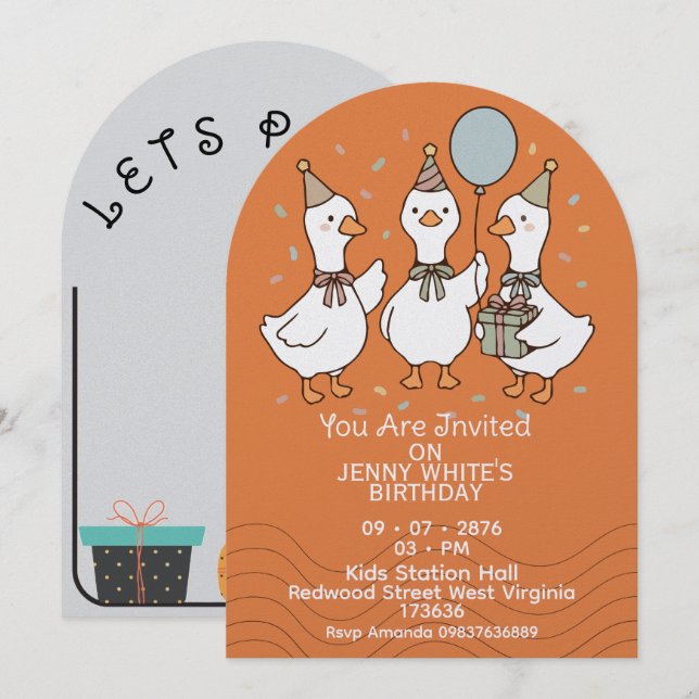 Cute Animal | Ducks Birthday Invitation  Inbjudningar (Fram/baksida)