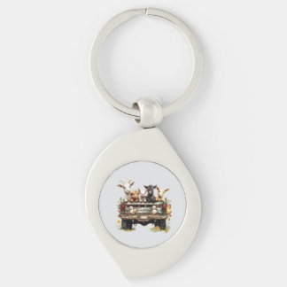 Cute Animal Farm On Metal Keychain Swirl Silverfärgad Nyckelring